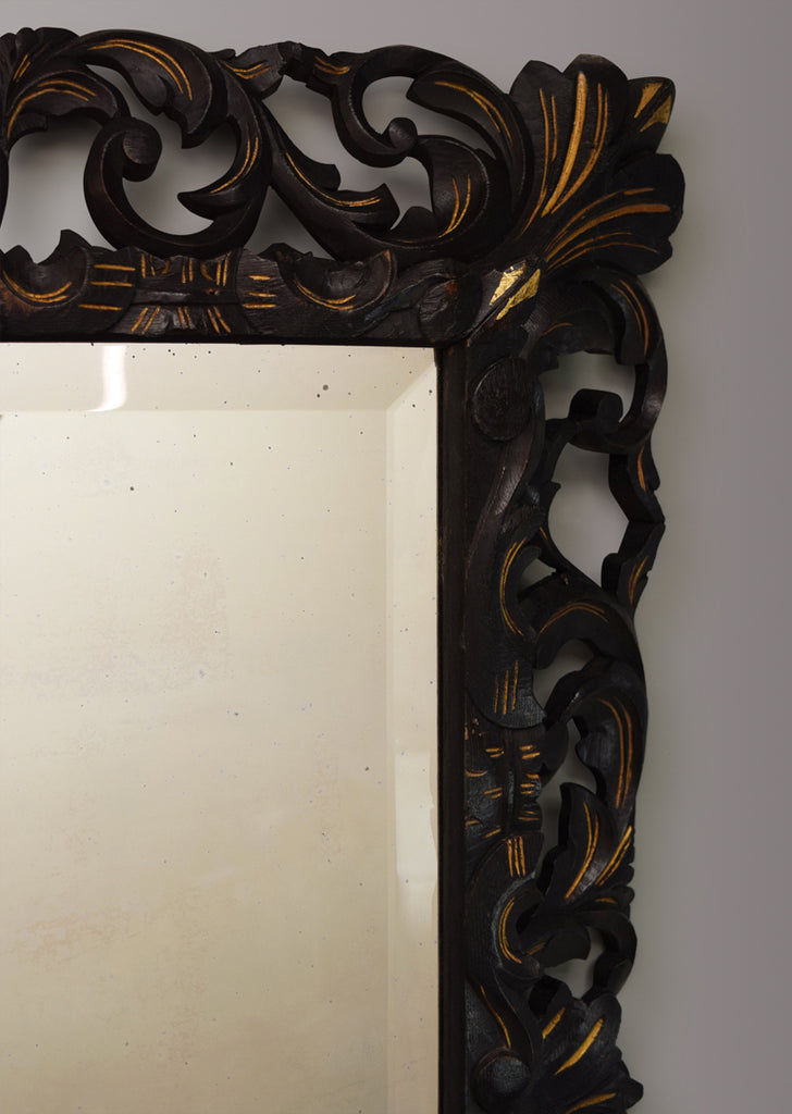 Carved French Ebonised Mirror