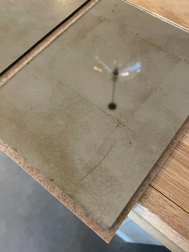 Silver Leaf Weathered Gold on Bronze Tinted Glass Sample