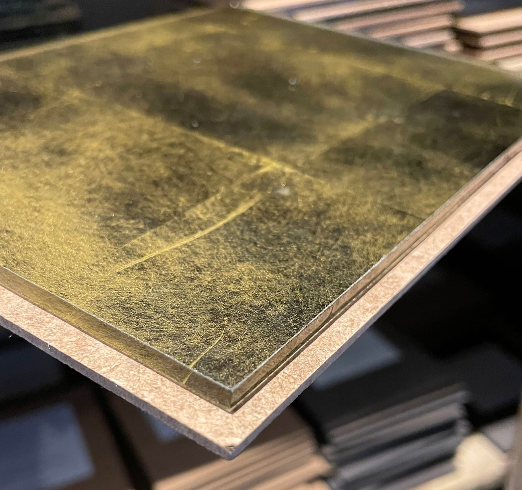 Silver Leaf Weathered Gold on Bronze Tinted Glass Sample