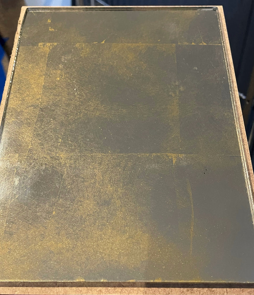Silver Leaf Weathered Gold on Bronze Tinted Glass Sample