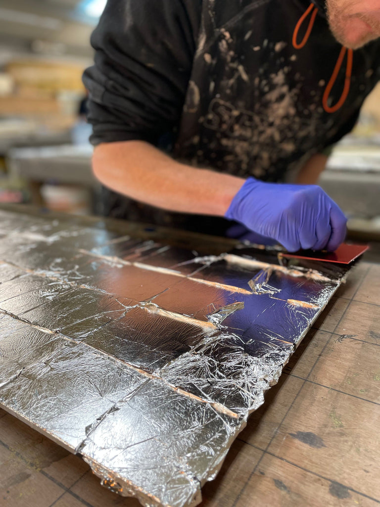 Silver Leaf Weathered on Fluted Glass Sample