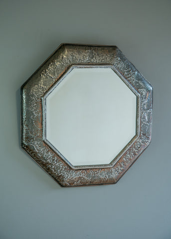 Beaten Metal Octagonal Mirror | Rough Old Glass