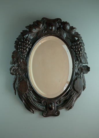 Black Forest Style Carved Mirror | Rough Old Glass