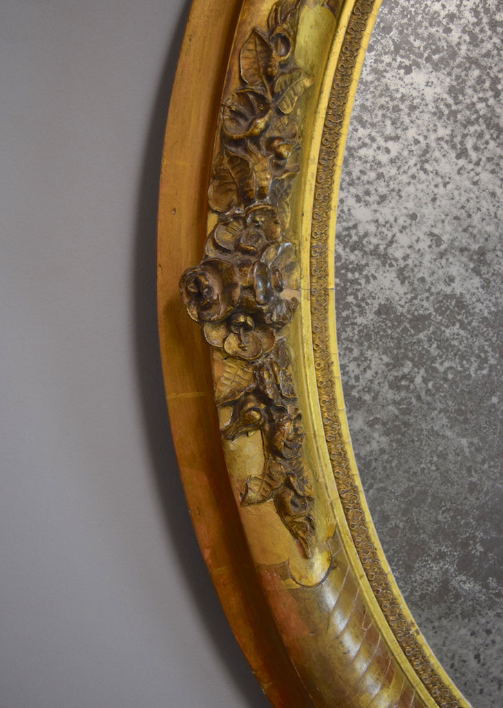 Mid 19th Century Worn Gold French Oval Mirror