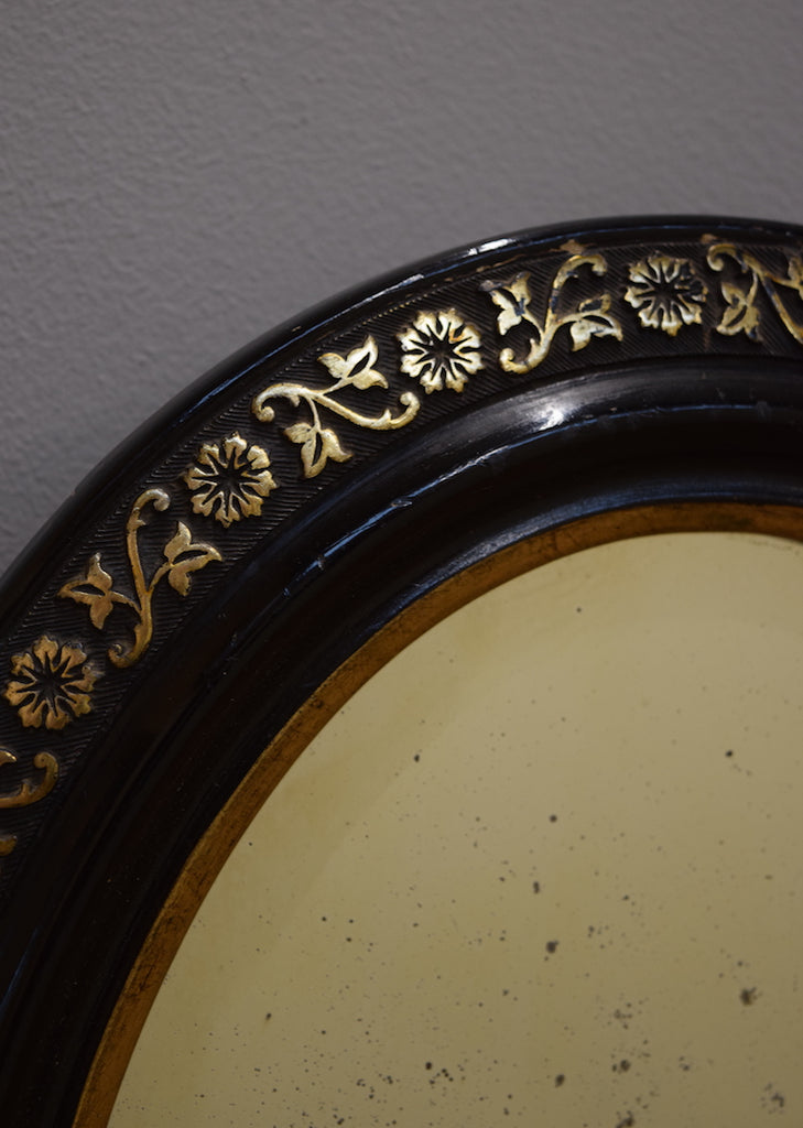 English Oval Gilt & Ebonised Mirror