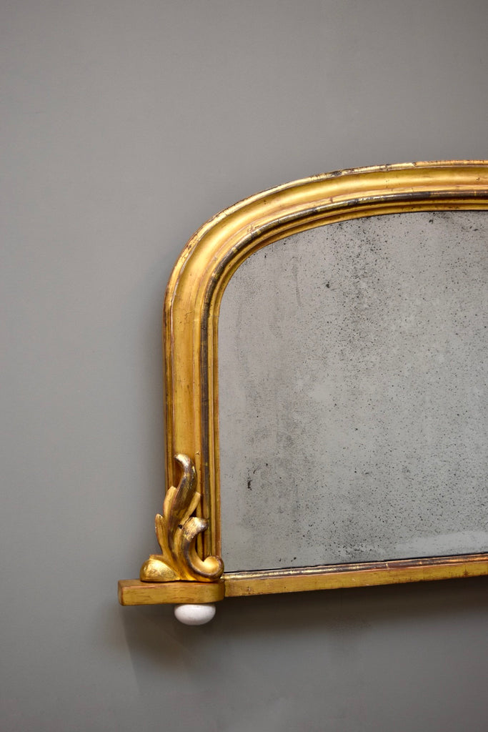 Late 19th Century English Carved Giltwood Overmantel Mirror on Bun Feet