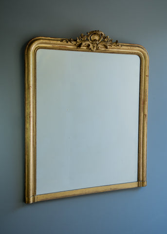 Engraved French Crested Antique Mirror | Rough Old Glass