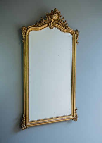 French Gilt Crested Mirror | Rough Old Glass