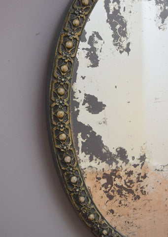 Close up of Late 19th Century French Painted Oval Mirror