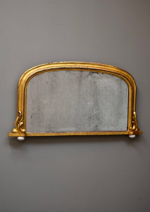 Late 19th Century English Carved Giltwood Overmantel Mirror on Bun Feet