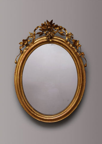 Large French Crested Gilt Oval Mirror